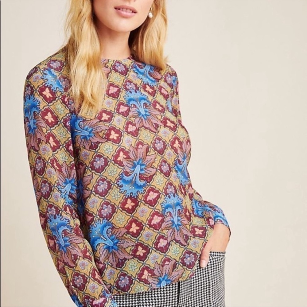 Anthropologie Tanvi Kedia Selene Geometric Blouse Size 8